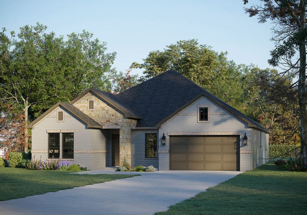 The Jefferson floor plan layout Elevation A from our upscale Presidential Series, is a 1-story home with 3 bedrooms, 2.5 bathrooms, and 2-car garage.